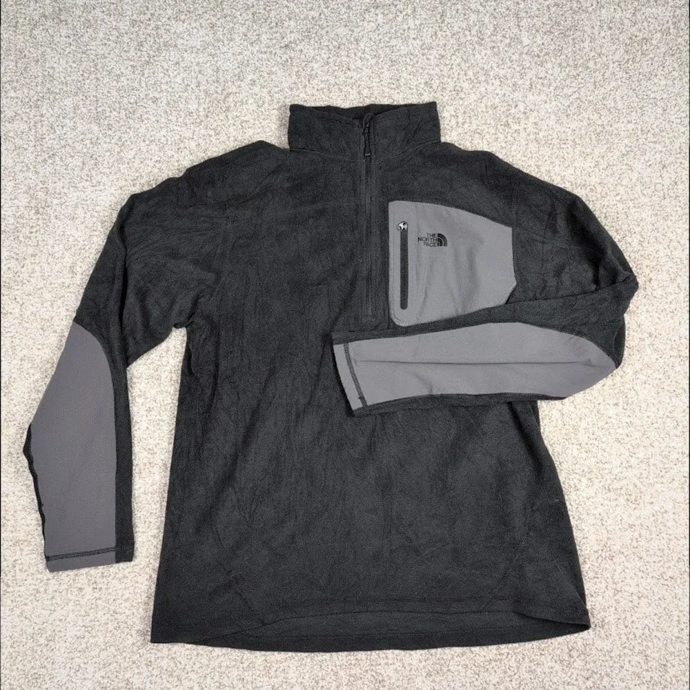 The North Face Mens Fleece‎ Half Zip Pullover Jacket Black Grey Size Medium